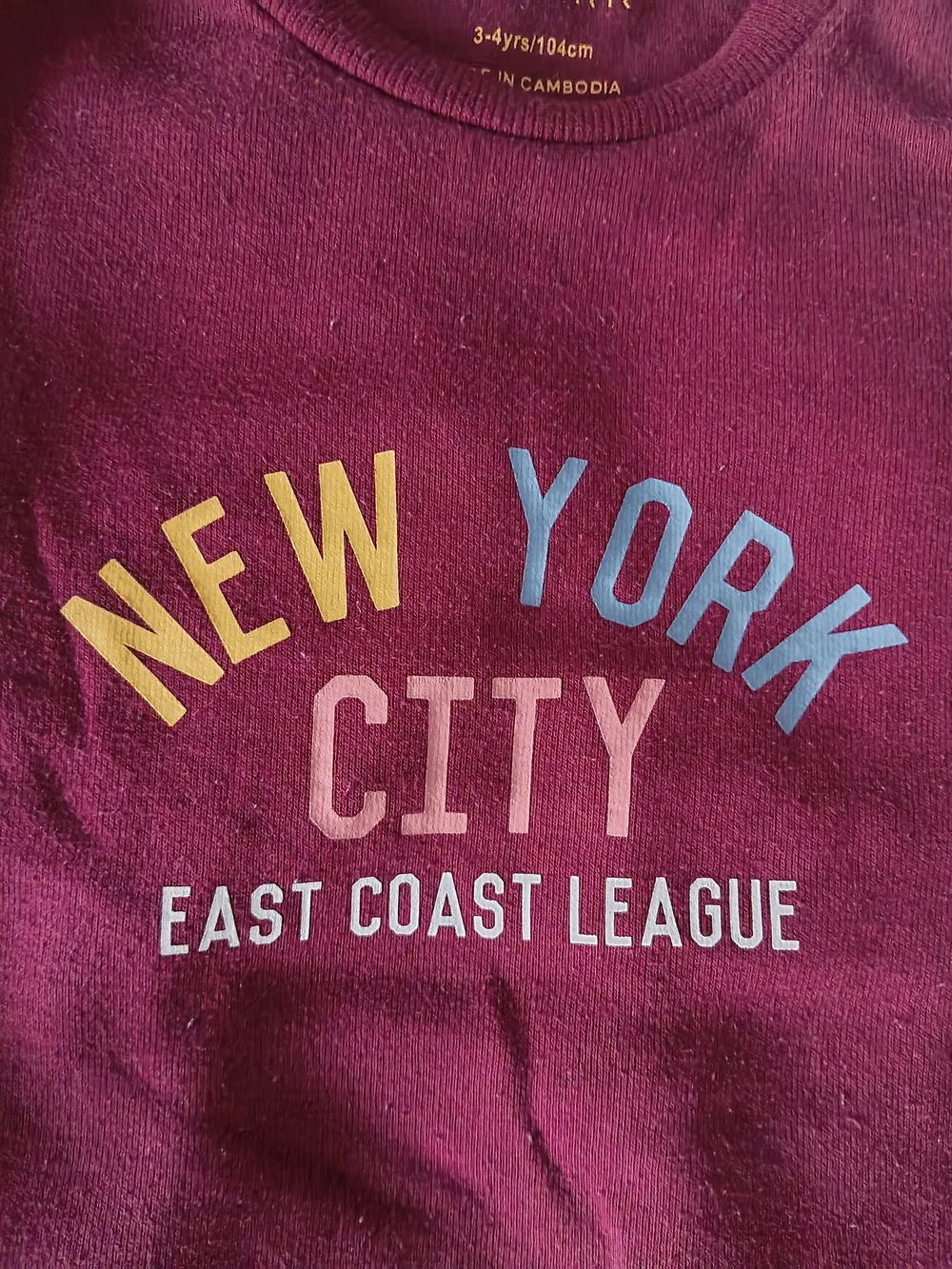 Primark Kids Burgundy 'New York City' Long Sleeve Sweatshirt Size 3/4 Years